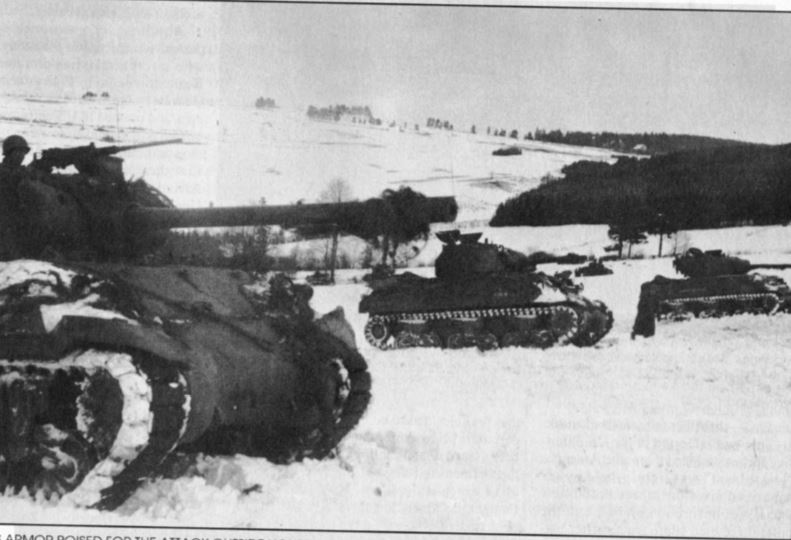 US Tanks Bataille des ardennes OUTSIDE HOUFFALIZE IN BELGIUM ON JANUARY 16 1945 - Light and medium tanks and tank destroyers of the 82nd Reco and 66th Armored Regiment of the 2nd Armored Division.JPG