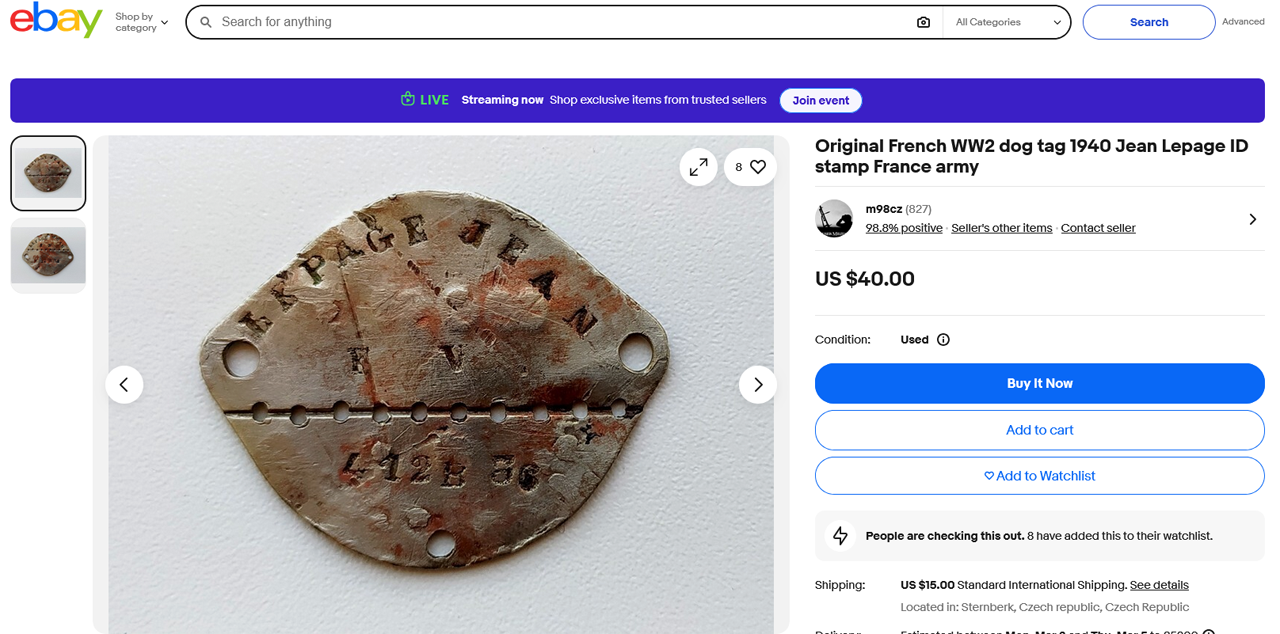 Screenshot 2026-02-23 at 16-33-09 Original French WW2 dog tag 1940 Jean Lepage ID stamp France army eBay.png